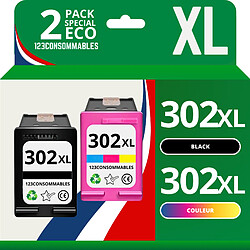 123CONSOMMABLES - 302 XL - Cartouche d'encre Remplacement pour HP 302 XL Noir et Couleur Cartouche Encre pour OfficeJet 3831 3833 3830, DeskJet 3630 2130 3632, Envy 4520 4525 4527 (1 Noir, 1 Couleurs)