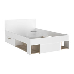 Avis Vente-Unique Lit 120 x 190/200 cm avec rangements - Blanc et naturel - KINSELIA