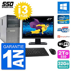 PC Tour Dell 990 Ecran 27" Intel Core i3-2120 RAM 32Go SSD 2To Windows 10 Wifi - Occasion