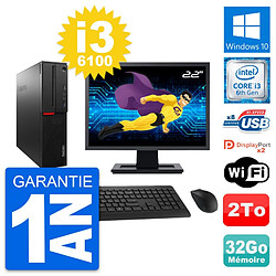 PC Lenovo M800 SFF Ecran 22" Intel i3-6100 RAM 32Go Disque 2To Windows 10 Wifi - Occasion