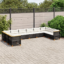 vidaXL Salon de jardin 10 pcs avec coussins noir résine tressée 