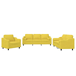 vidaXL Ensemble de canapés 3 pcs avec coussins jaune clair tissu