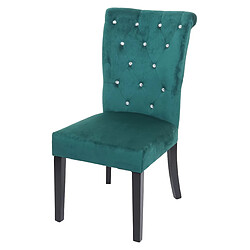 Decoshop26 Chaise à manger cuisine en velours vert foncé avec décoration bouton cristal pieds bois noirs 04_0002215 