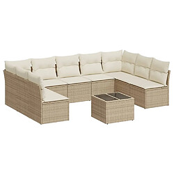 vidaXL Salon de jardin avec coussins 10 pcs beige résine tressée