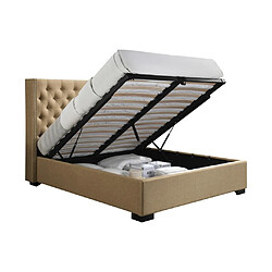 Avis Vente-Unique Lit coffre 160 x 200 cm avec tête de lit capitonnée - Tissu - Beige + Matelas - MASSIMO