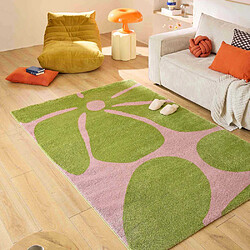 Jardindeco Tapis intérieur à poils longs Swing 385 vert 120 x 160 cm.