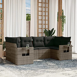 Maison Chic Ensemble Tables et chaises d'extérieur 6pcs avec coussins,Salon de jardin gris résine tressée -GKD330811