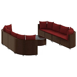 vidaXL Salon de jardin avec coussins 9 pcs marron résine tressée