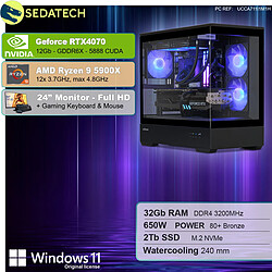 Sedatech Pack PC Gamer V360 • AMD Ryzen 9 5900X • RTX4070 • 32Go RAM • 2To SSD M.2 • Windows 11 • Moniteur 24"