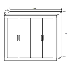 Pegane Armoire, meuble de rangement coloris chêne cambrian, blanc - Longueur 196 x Profondeur 50,2 x Hauteur 208 cm