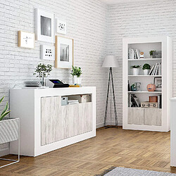 Pegane Buffet avec 3 portes et 1 étagère coloris blanc artic / blanc poli - Hauteur 87 x Longueur 144 x Profondeur 42 cm