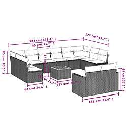 vidaXL Salon de jardin avec coussins 13 pcs gris résine tressée pas cher