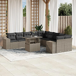 vidaXL Salon de jardin 11 pcs avec coussins gris clair résine tressée 