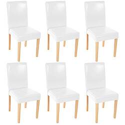 Mendler Lot de 6 chaises de séjour Littau ~ simili-cuir, blanc, pieds clairs