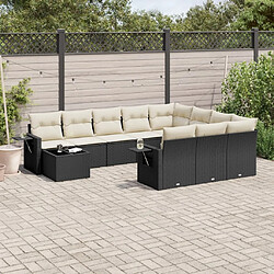 vidaXL Salon de jardin 11 pcs avec coussins noir résine tressée 