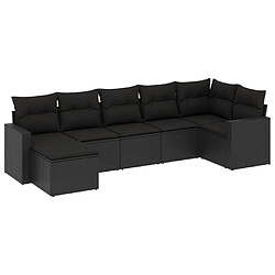 vidaXL Salon de jardin 7 pcs avec coussins noir résine tressée