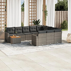 vidaXL Salon de jardin 11 pcs avec coussins gris résine tressée 