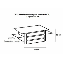 Inside 75 Bloc 3 tiroirs intérieurs MALTA pour armoire largeur 80 cm