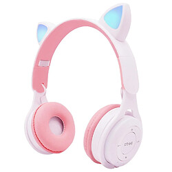 Avis Universal Casque, oreille de chat, casque Bluetooth, lumière LED, carte sans fil, casque pour enfants (rose)