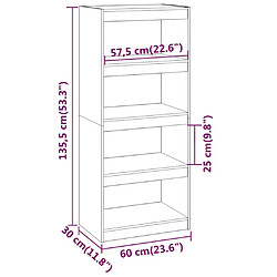 vidaXL Bibliothèque/Séparateur de pièce Marron miel 60x30x135,5 cm Pin pas cher