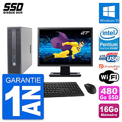 PC HP 600 G2 SFF Ecran 27" Intel G4400 RAM 16Go SSD 480Go Windows 10 Wifi · Occasion 