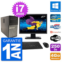 PC Tour Dell 790 MT Ecran 27" Intel i7-2600 RAM 4Go Disque 250Go Windows 10 Wifi · Occasion 