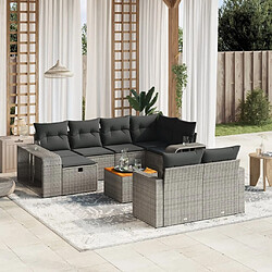 Maison Chic Salon de jardin 11 pcs avec coussins, Ensemble Tables et chaises d'extérieur gris résine tressée -GKD210984