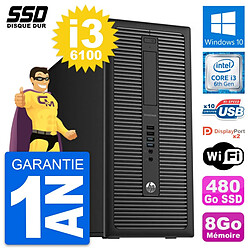 PC Tour HP EliteDesk 800 G2 Intel i3-6100 RAM 8Go SSD 480Go Windows 10 Wifi - Occasion