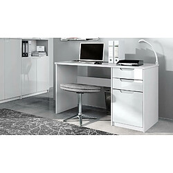 Mpc Bureau Avec 2 Tiroirs Et D’une Porte Blanc Mat Et Blanc Haute Brillance (129 X 76 X 60 Cm)