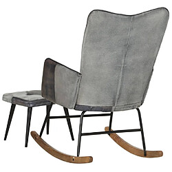 Acheter Maison Chic Chaise à bascule et repose-pieds | Fauteuil Relax, design moderne Gris Cuir véritable et toile -GKD14533