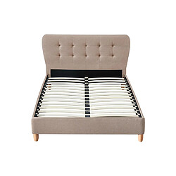 Acheter Vente-Unique Lit 140 x 190 cm avec tête de lit capitonnée - Tissu - Beige + Matelas - ELIDE