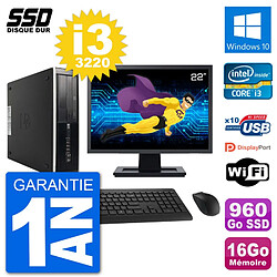 PC HP Compaq Pro 6300 SFF Ecran 22" i3-3220 RAM 16Go SSD 960Go Windows 10 Wifi - Occasion