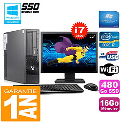 PC Fujitsu Esprimo E500 E85+ SFF I7-2600 16Go Disque 480Go SSD Wifi W7 Ecran 22" · Occasion 