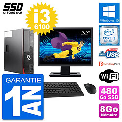 PC Fujitsu D556 DT Ecran 22" Intel i3-6100 RAM 8Go SSD 480Go Windows 10 Wifi · Occasion 