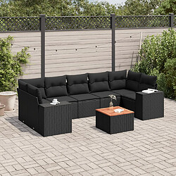 vidaXL Salon de jardin 8 pcs avec coussins noir résine tressée