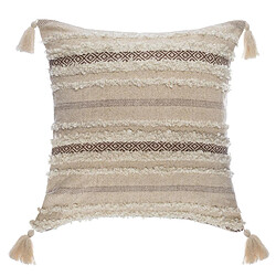 Atmosphera, Createur D'Interieur Coussin Shine Carré avec Pompons 59x59cm - Beige