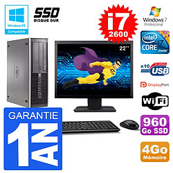 PC HP 6200 SFF Ecran 22" Intel i7-2600 RAM 4Go SSD 960Go Graveur DVD Wifi W7 · Occasion 