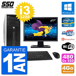 PC Tour HP 6300 CMT Ecran 27" Intel i3-3220 RAM 4Go SSD 480Go Windows 10 Wifi - Occasion