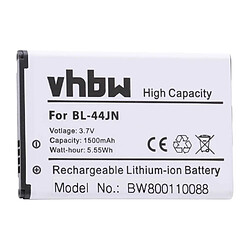 vhbw Li-Ion Batterie 1500mAh (3.7V) pour téléphone, smartphone LG P692, P693, P698, P699, P970, Sunrise comme BL-44JN, 1ICP5/44/65.