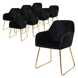 ML-Design Lot de 8 chaises de salle à manger noir assise en velours pieds dorés en métal 