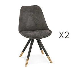 Mes Lot de 2 chaises repas en tissu gris foncé et pieds noirs - KRAFT 