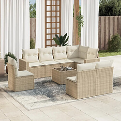 vidaXL Salon de jardin avec coussins 9 pcs beige résine tressée 