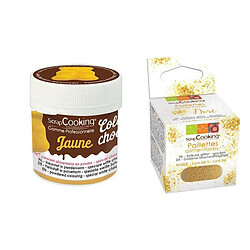 Scrapcooking Colorant alimentaire liposoluble jaune + paillettes dorées