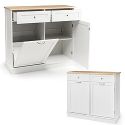 Helloshop26 Buffet de cuisine avec plateau en caoutchouc 2 tiroirs étagère réglable et placard pour accueillir poubelle 42 l blanc 20_0004804 