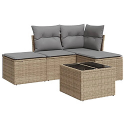 vidaXL Salon de jardin avec coussins 5 pcs beige résine tressée