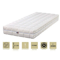 Literie Julien Matelas Face été Latex Naturel 80 Kg/m3 Face Hiver Mémoire de forme 60 Kg/m3 180x200 x 21 cm Ferme + Oreiller Visco - Déhoussable Housse Lavable - 7 Zones de Confort 