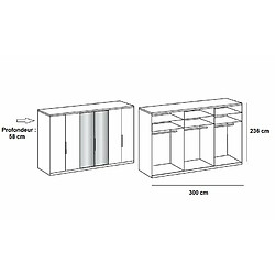 Inside 75 Armoire penderie LISEA 4 portes verre anthracite 2 portes miroir 300 x 236 cm HT