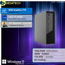 Sedatech Pack Mini-PC Pro • Intel i9-14900 • 16 Go DDR5 • 1To SSD M.2 • DVD-RW • Windows 11 • Moniteur 24"