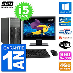 PC Tour HP 6300 CMT Ecran 22" Intel i5-3470 RAM 4Go SSD 960Go Windows 10 Wifi - Occasion