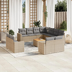 vidaXL Salon de jardin avec coussins 12 pcs beige résine tressée